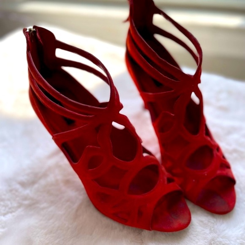 Zara red suede open toe pumps size 10/41